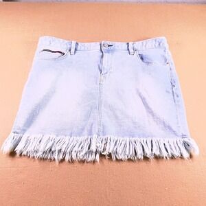 Tommy Hilfiger Denim Light Wash Fringe Mini Skirt Womens 14 Blue Boho Casual